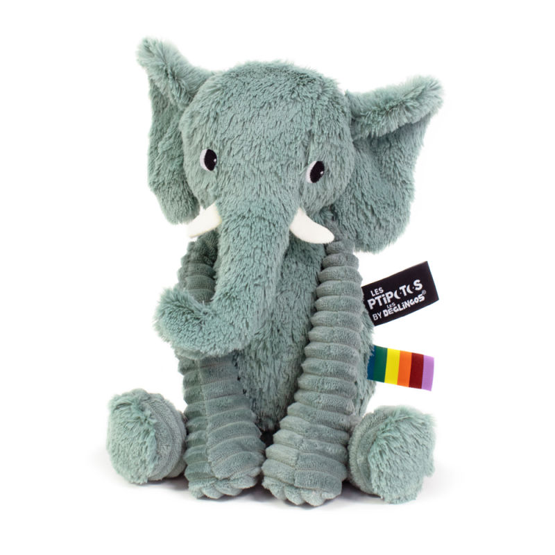 Les Deglingos Les Ptipotos Dimoitou l elephant vert Peluche 30 cm